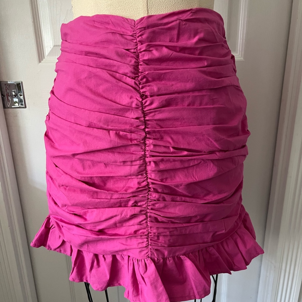 Japna Hot Pink Ruched Mini Skirt with Ruffle Hem